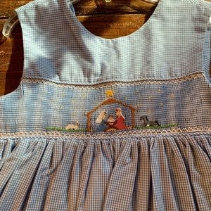 Smocked manger scene girls dress size 7